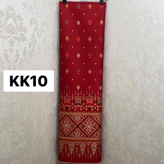 KK10 ผ้าไหมแกมฝ้าย ทอลาย แพรวาตีนจก ดอกลอย สีเเดง ขนาด 2 หลา