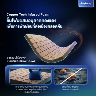 SleepHappy ที่นอนยางพาราธรรมชาติและเมมโมรี่โฟม รุ่น Atlantis Max Firm ผ้าหุ้ม Cooling Fabric หนา 12 นิ้ว สัมผัสแน่น