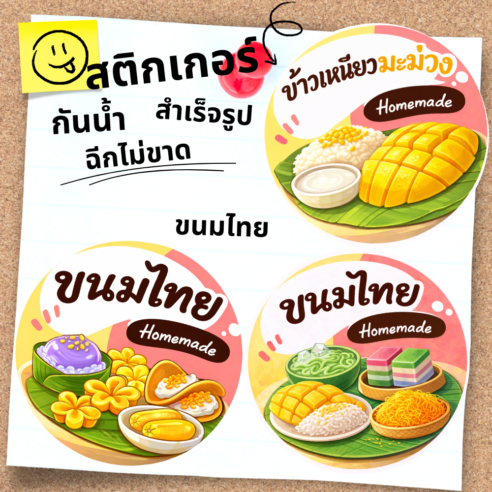 สติ๊กเกอร์โลโก้ขนมไทยv2 สำเร็จรูป,ฉลากสินค้าขนมไทย สำเร็จรูป **กันน้ำ**