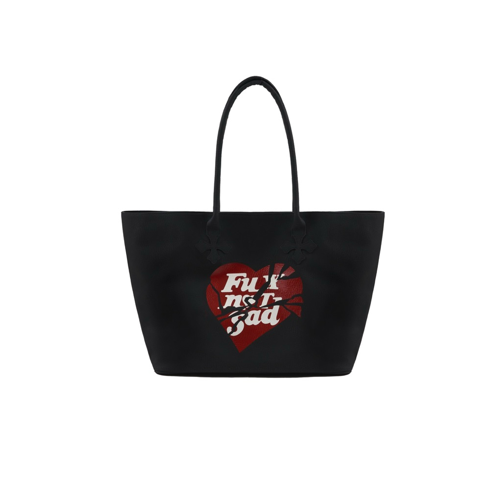'FNS' Black Vegan Leather Tote Bag