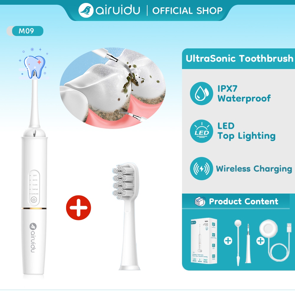 Airuidu M09 UltraSonic Toothbrush ที่ขูดหินปูน ขูดหินปูน เครื่องขูดหินปูนไฟฟ้า ขจัดคราบผิวฟัน เครื่องขูดหินปูน ปรับ5สปีด