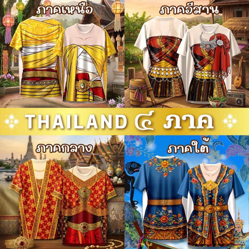 เสื้อคอกลม ลาย ชุดไทย 4 ภาค