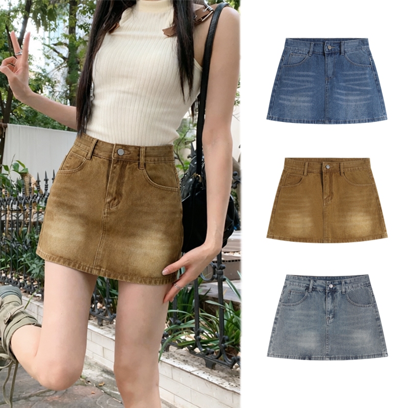 Anni（ S-2XL ） ใหม่ กระโปรงยีนส์ ยีนส์แฟชั่น กระโปรงเดนิมเอวสูง สั้น รุ่นเรียบ เบสิค Clothing Women ผู้หญิง Lady