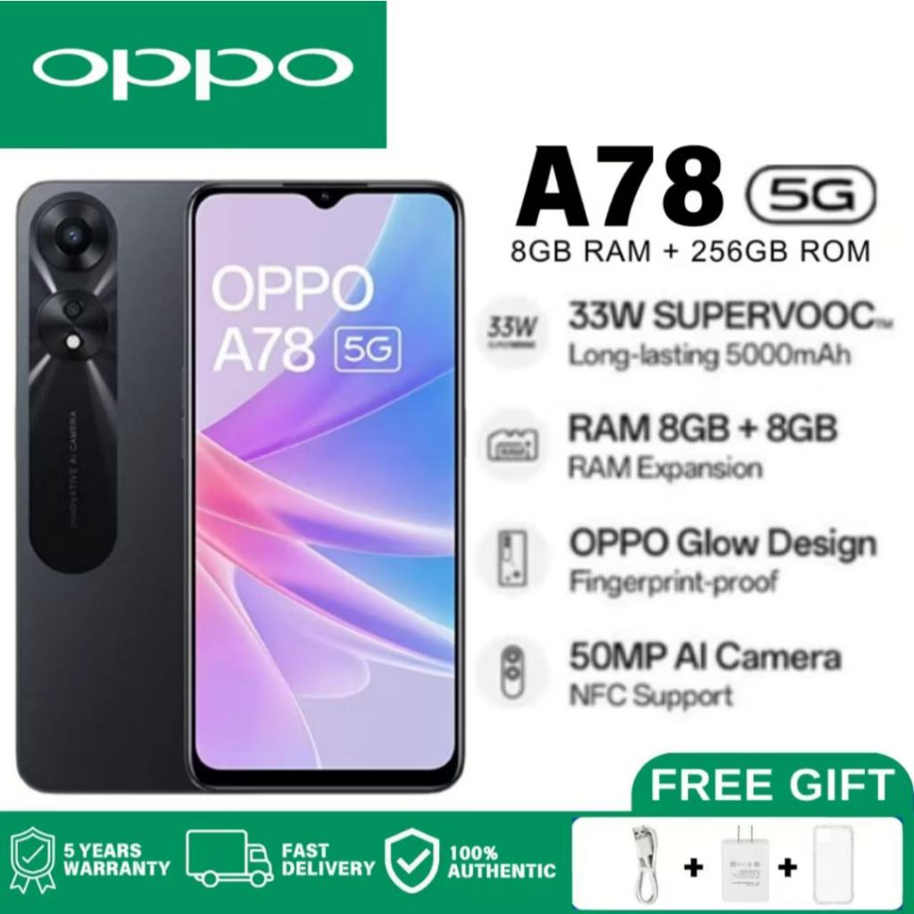 OPPO A78 5G 8GB 256GB หน้าจอ 6.56 นิ้ว Android 12 แบตเตอรี่ 5000mAh ของมือสองรับประกันของแท้