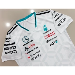 เสื้อF1 เสื้อคอกลมแขนสั้นฟอร์มูล่าวันทีม ปิโตรนาส รุ่น สีขาว #FM0200 พิมพ์ทั้งตัว ไซส์ S-5XL