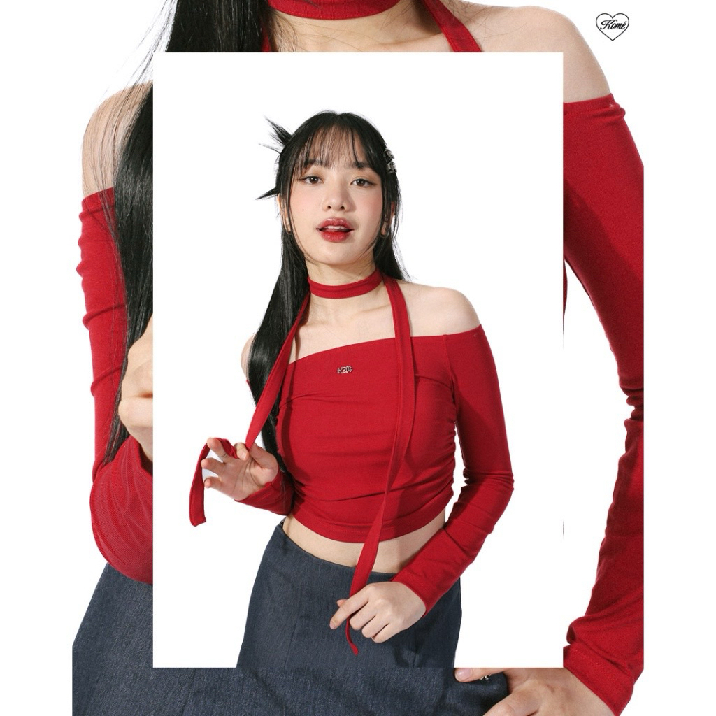 ส่งต่อ kome.girls เสื้อปาดไหล่+ผ้าพันคอ รุ่น Grace top size XL