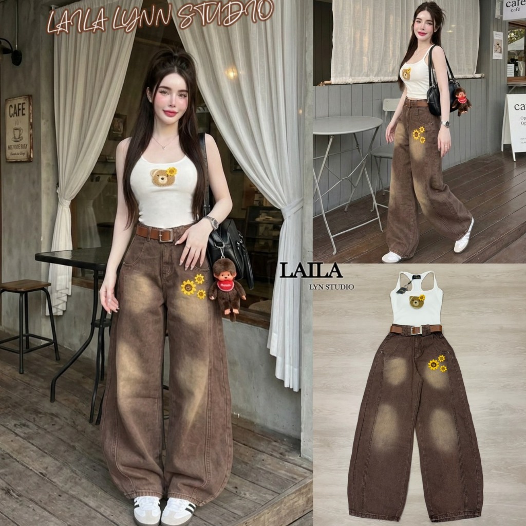 Laila SETเสื้อ+กางเกง+เข็มขัด งานเสื้อทรงกล้าแต่งเว้าหลังเป็นงานเสริมฟองน้ำ