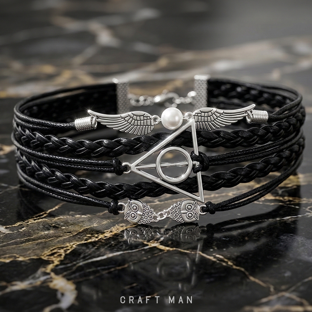 สร้อยข้อมือหนังสีดำ เครื่องรางยมทูต แฮรี่พอตเตอร์ Harry Potter Deathly Hallows