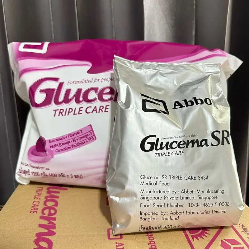 Glucerna SRหนึ่งซองบรรจุ  400 กรัม x3 ผลิตภัณฑ์เสริมอาหารนมสำหรับผู้ป่วยเบาหวาน (พร้อมแพ็คเติม)