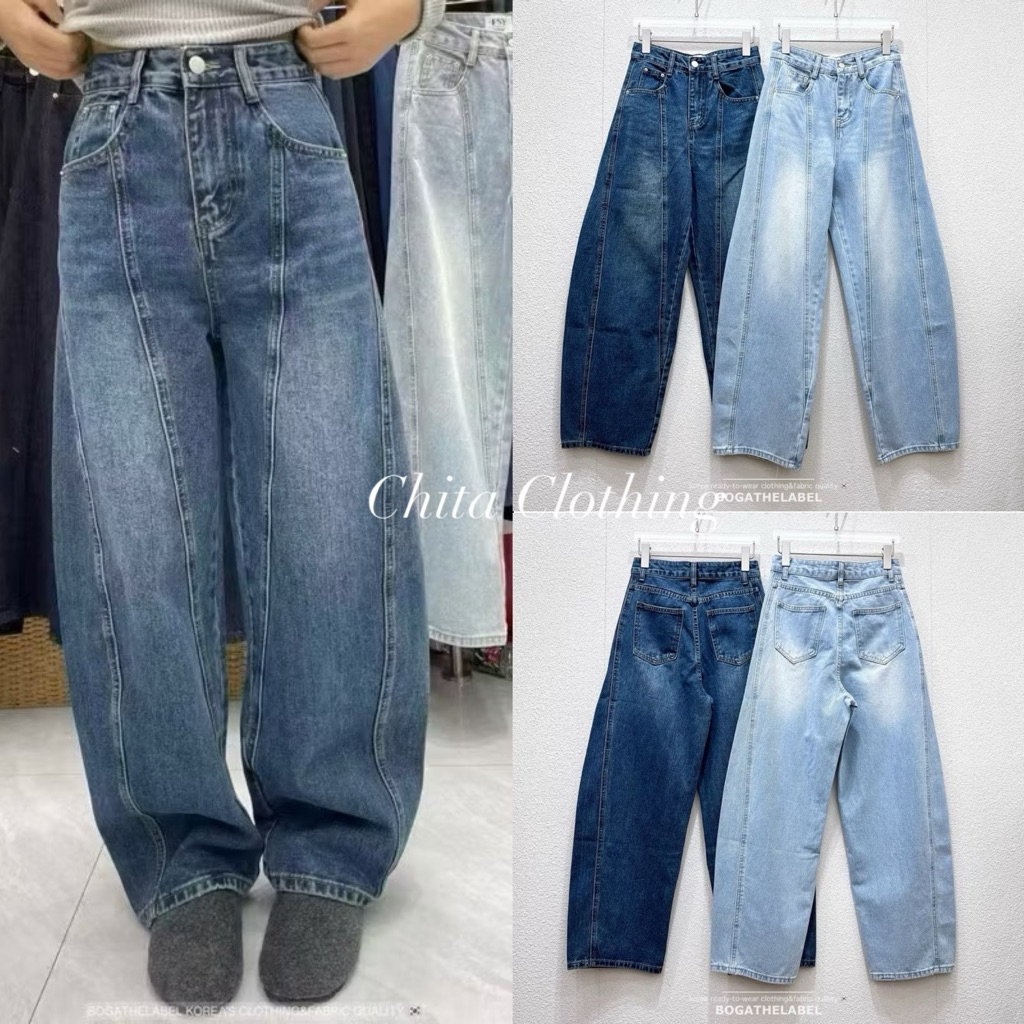 📍พร้อมส่ง📍🇰🇷FSY🇰🇷10690• Casa Curve Jeans กางเกงยีนส์เอวสูงทรงชิคๆ เย็บแบบขยายด้านข้างพองนิดๆ