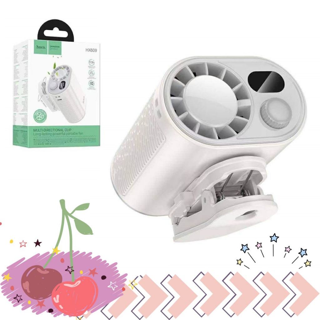 พร้อมส่งจากไทย HOCO HX609 พัดลมแบบคลิปหนีบอเนกประสงค์ปรับทิศทางได้ จอแสดงผลดิจิทัล ใช้งานได้นานสูงสุ