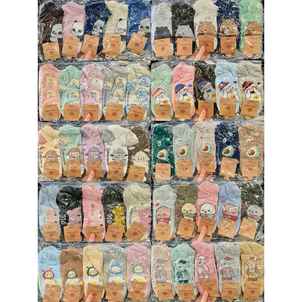 ถุงเท้าผู้หญิงข้อสั้นการ์ตูน ป้าย OW สีน้ำตาล ( ยกแพ็ค 20 คู่ )