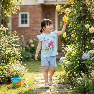 FUFU เสื้อยืดเด็ก เสื้อเด็ก สกรีนการ์ตูน แขนสั้นระบาย (1-4 ขวบ) ผ้าคอตตอนนุ่ม เลือกสี/คละลาย (TSH-2)