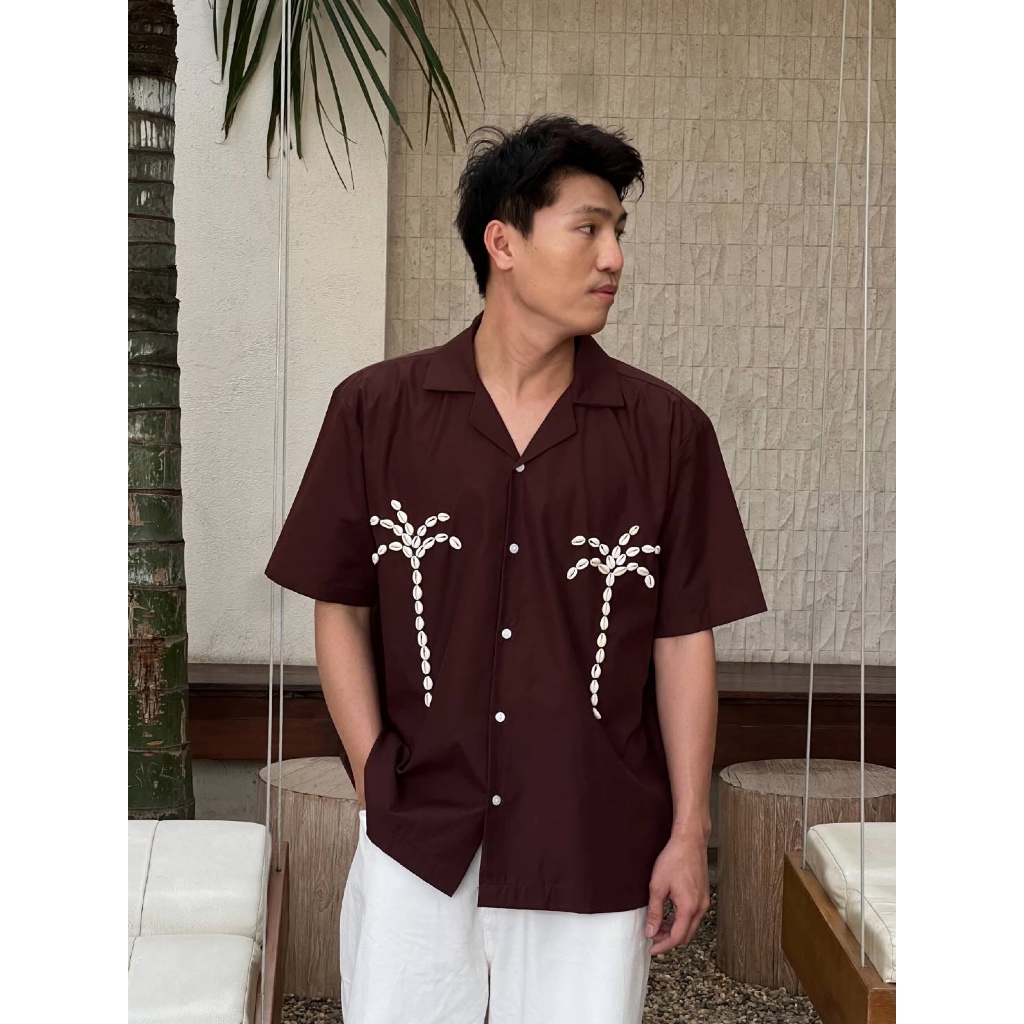เสื้อฮาวายสีน้ำตาล+ปักหอยลายต้นมะพร้าว🌴