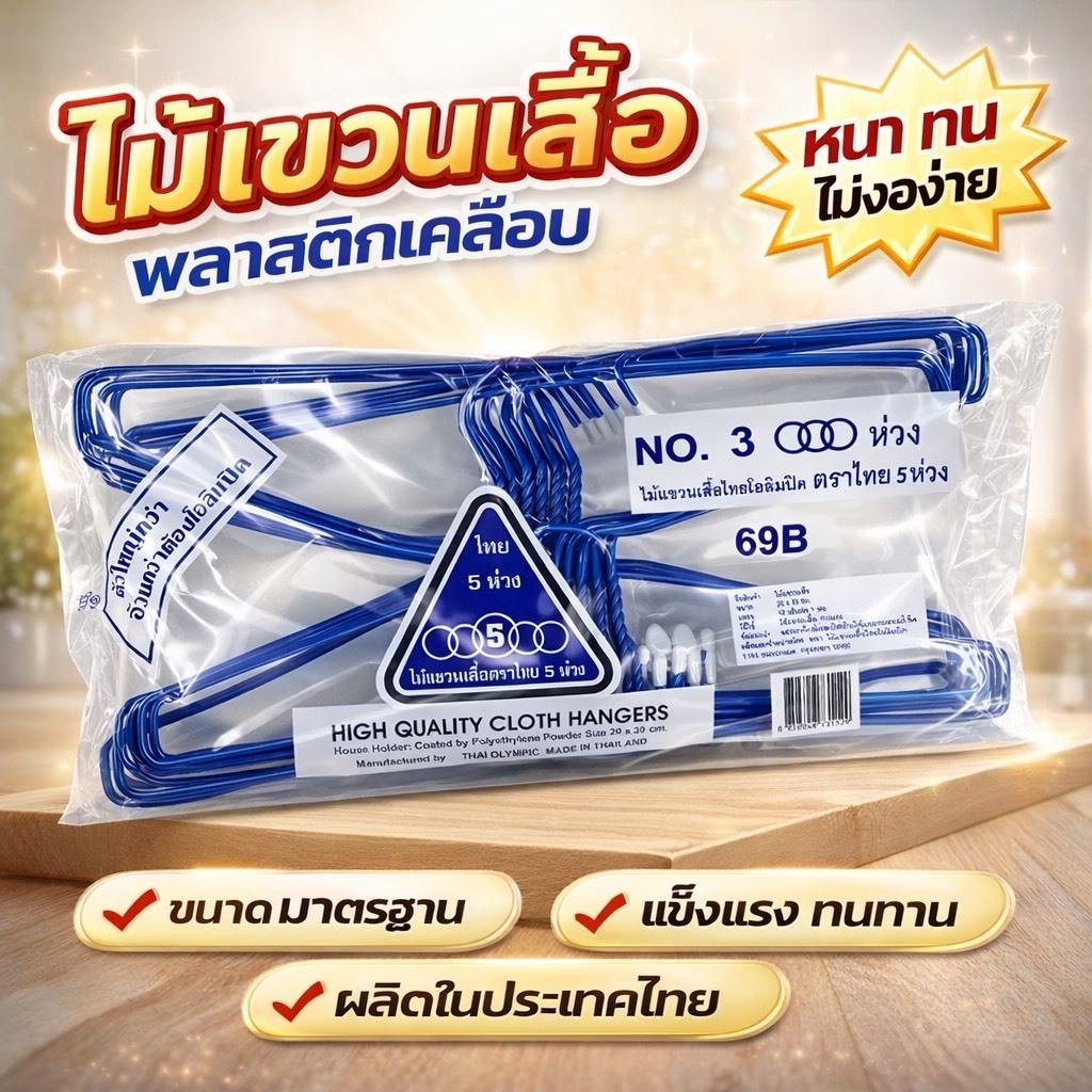 [เลือกสีได้] ไม้แขวนเสื้อ รุ่น 3 ห่วง 👗 พลาสติกเกรดพรีเมียม เหนียว ทนทาน ขายแยกชิ้น ราคาประหยัด