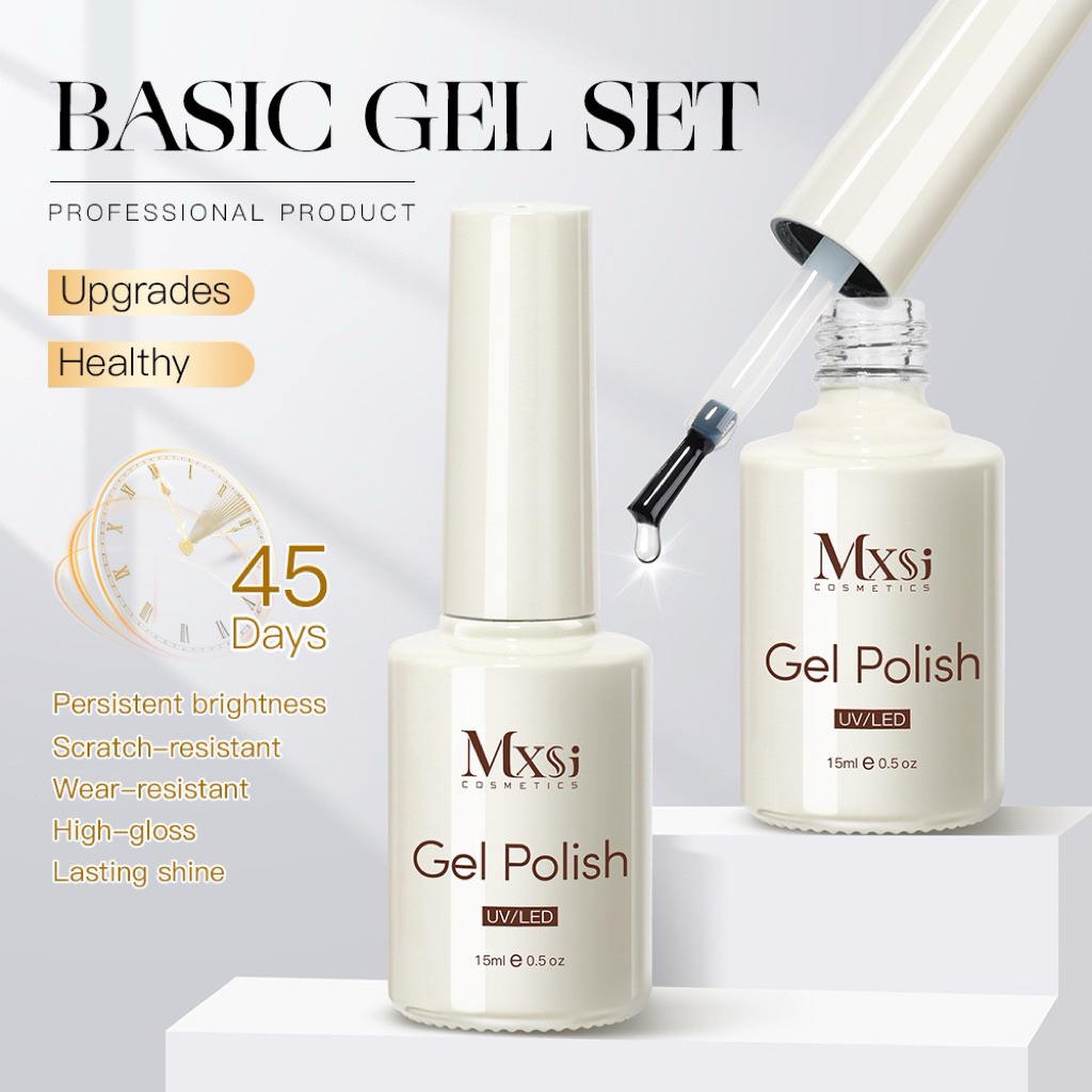 💅 MxSj Gel Polish เจลทาเล็บ UV/LED เงาฉ่ำเหมือนทำร้าน ✨ ติดทนนาน 45 วัน ไม่ลอกง่าย ทนรอยขีดข่วน สีสว
