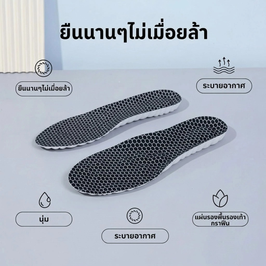 [โปรโมชั่น] แผ่นรองพื้นรองเท้า 3in1 ลดกลิ่นเท้า นุ่มพิเศษ ระบายอากาศดี รองรับแรงกระแทก สำหรับรองเท้าผ้าใบ ผู้หญิง-ผู้ชาย ราคา ถูกที่สุด ดีลบีเคเค แกลเลอรีภาพที่ 2
