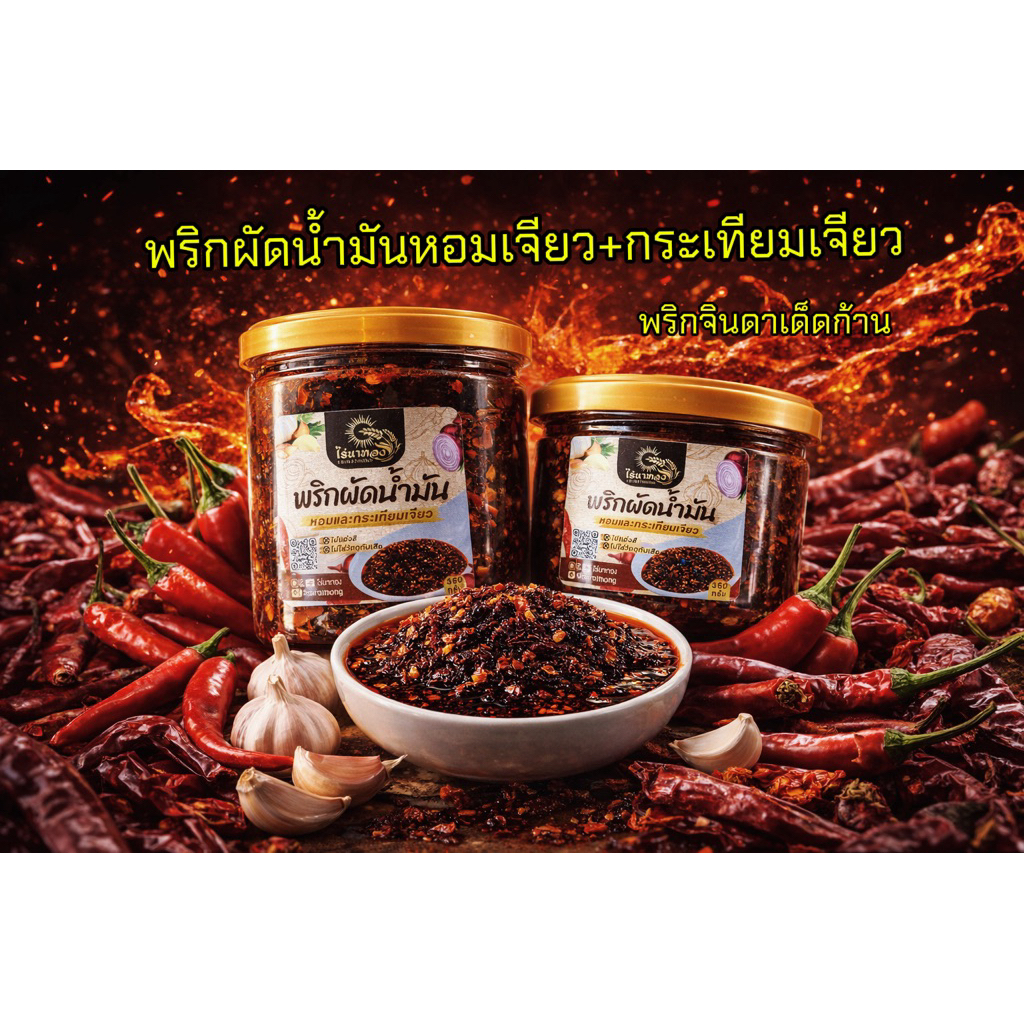 พริกผัดน้ำมันดอกทานตะวัน หอมเจียวกระเทียมเจียวไม่ผสมแป้ง