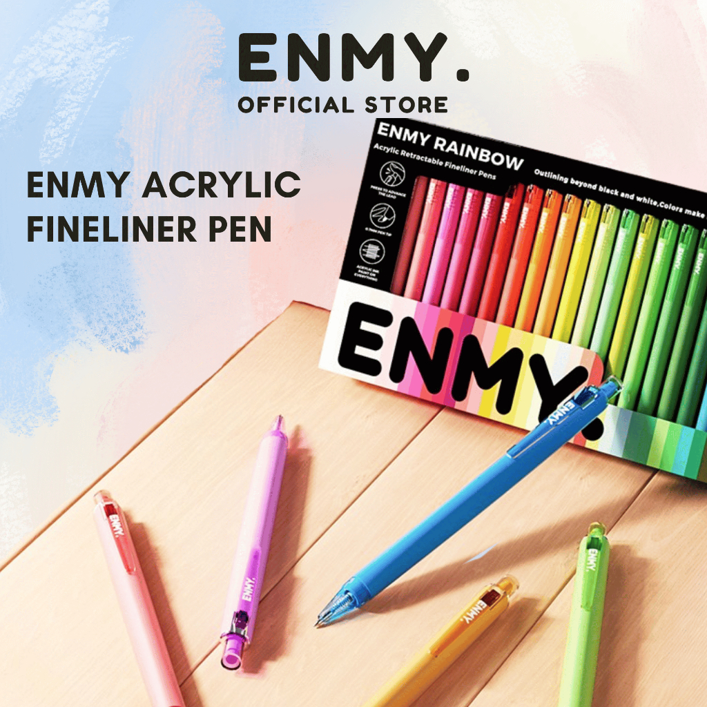 ENMY Rainbow Series อะคริลิค Retractable Fineliner Pens ปากกาวาดภาพสีสําหรับเส้นละเอียด