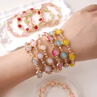 สร้อยข้อมือลูกปัดคริสตัลเกาหลี กำไลกระจก ของขวัญสำหรับเด็กผู้หญิง
