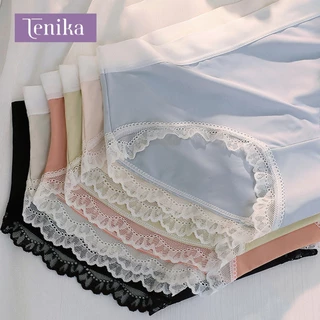 TENIKA กางเกงในผู้หญิง ขึ้นปานกลาง ระบายอากาศ เย็น Seamless Ice Silk Panties Set（3pcs）