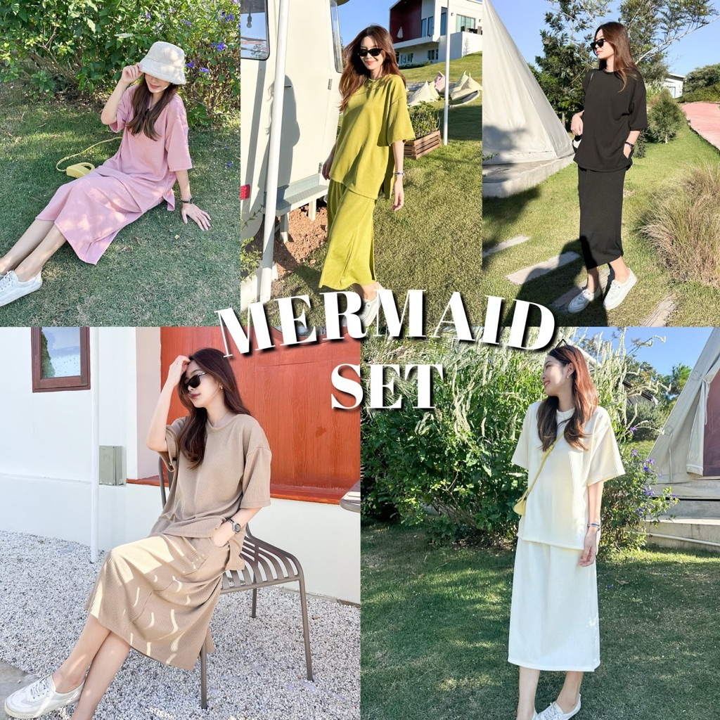 MERMAID SET ชุดเซ็ทกระโปรง มีกระเป๋า2ข้าง ผ่าหลังเก๋ๆ ใส่สบายมาก ไม่ต้องรีด