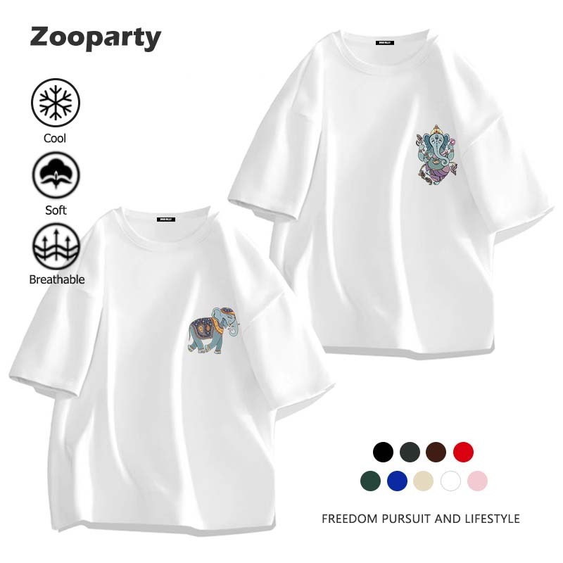 เสื้อลายช้าง แนวโน้ม ลวดลาย เสื้อ oversize ผ้านุ่มใส่สบายa พิมพ์อินเทรนด์ที่เรียบง่าย สบายและนุ่ม