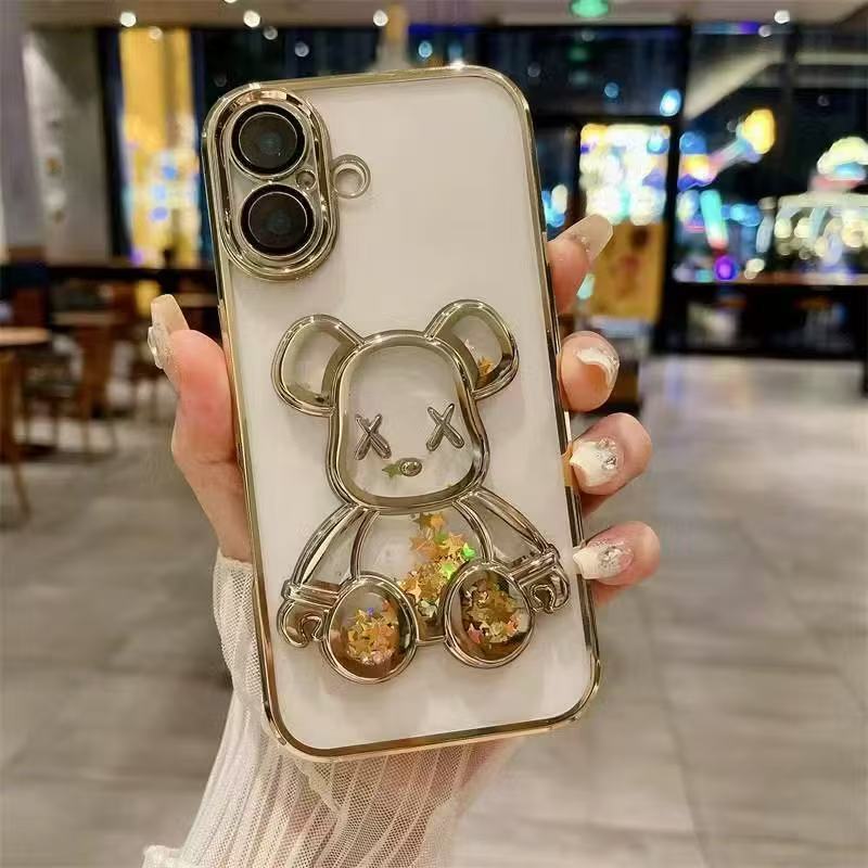 หมีตู้น้ำเคสใสขอบสี สำหรับ Realme C63 C61 C71 Note60 Note60X ขอบสี น้องหมี กระกันแทก4มุมหรูหรา Q5