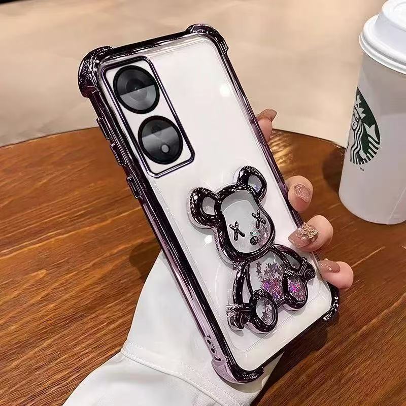 หมีตู้น้ำเคสใสขอบสี สำหรับ VIVO Y21 Y33S Y33T T1X ขอบสี น้องหมี กระกันแทก4มุมหรูหราQ5