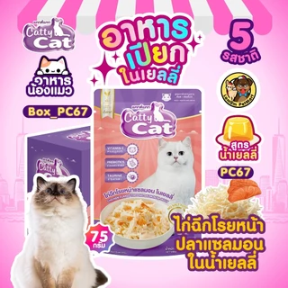 (ขายยกกล่อง 12 ซอง) อาหารเปียกแมว CattyCat ไก่ฉีกในน้ำเยลลี่ (5 รสชาติ) บำรุงสายตาดีต่อระบบขับถ่าย