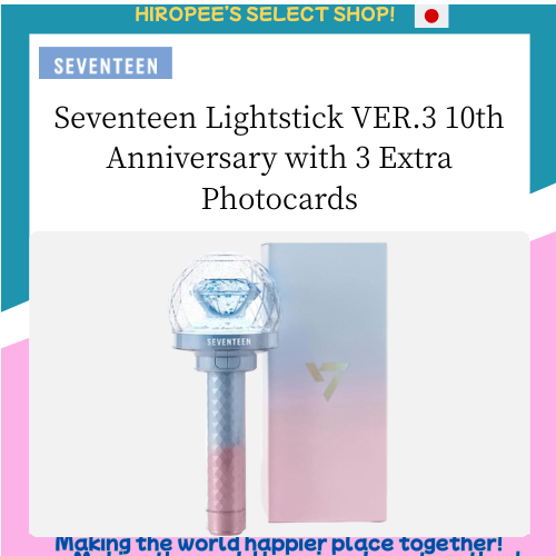 Seventeen Lightstick VER.3 10th Anniversary with 3 Extra Photocards, K-Pop Fan Set