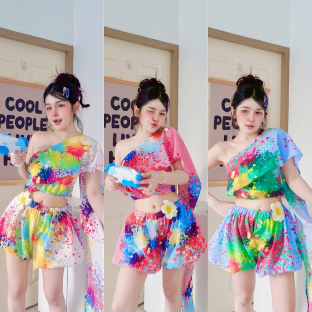 สไบจั้ม + กางเกงบอลลูนสีสันสดใส