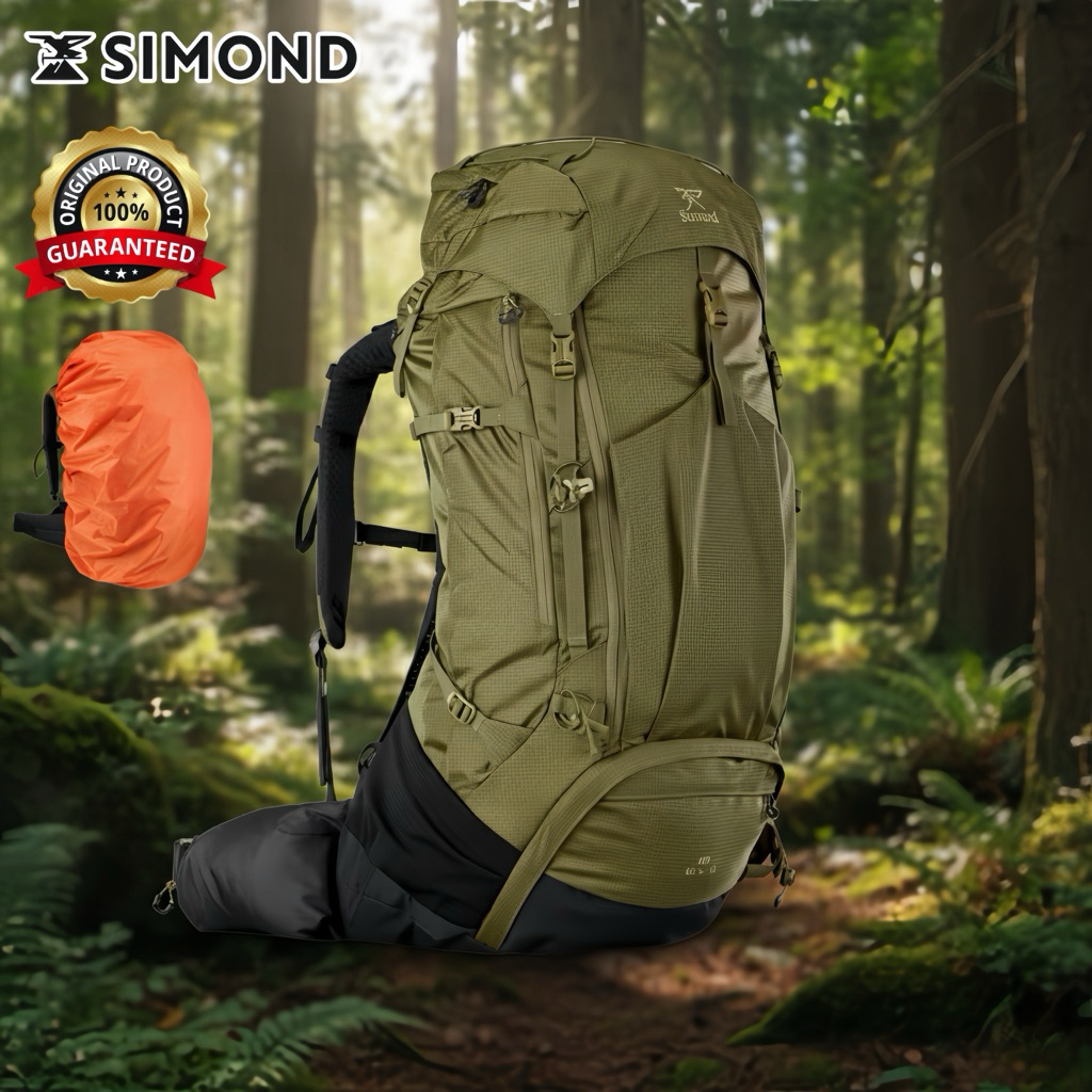 กระเป๋าเป้สะพายหลังสำหรับผู้ชายขนาด 60+10 ลิตร “มีถุงคลุมกันฝน” รุ่น MT500 AIR (สีเขียว) SIMOND