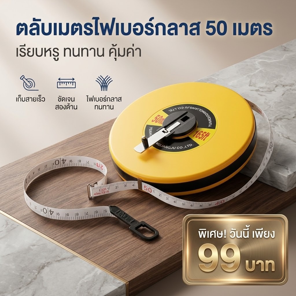 NOTA231 ตลับเมตรม้วนกลม วัดขนาดระยะได้ถึง 50 เมตร หรือ 165ฟุต เก็บสายง่าย รวดเร็ว ( พร้อมจัดส่ง )