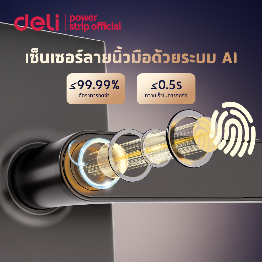 Deli ที่ล็อคประตูดิจิตอล กลอนประตูดิจิตอล สแกนนิ้ิว การ์ด รหัส กุญแจ ประกัน1ปี Digital Door Lock รูปที่ 9