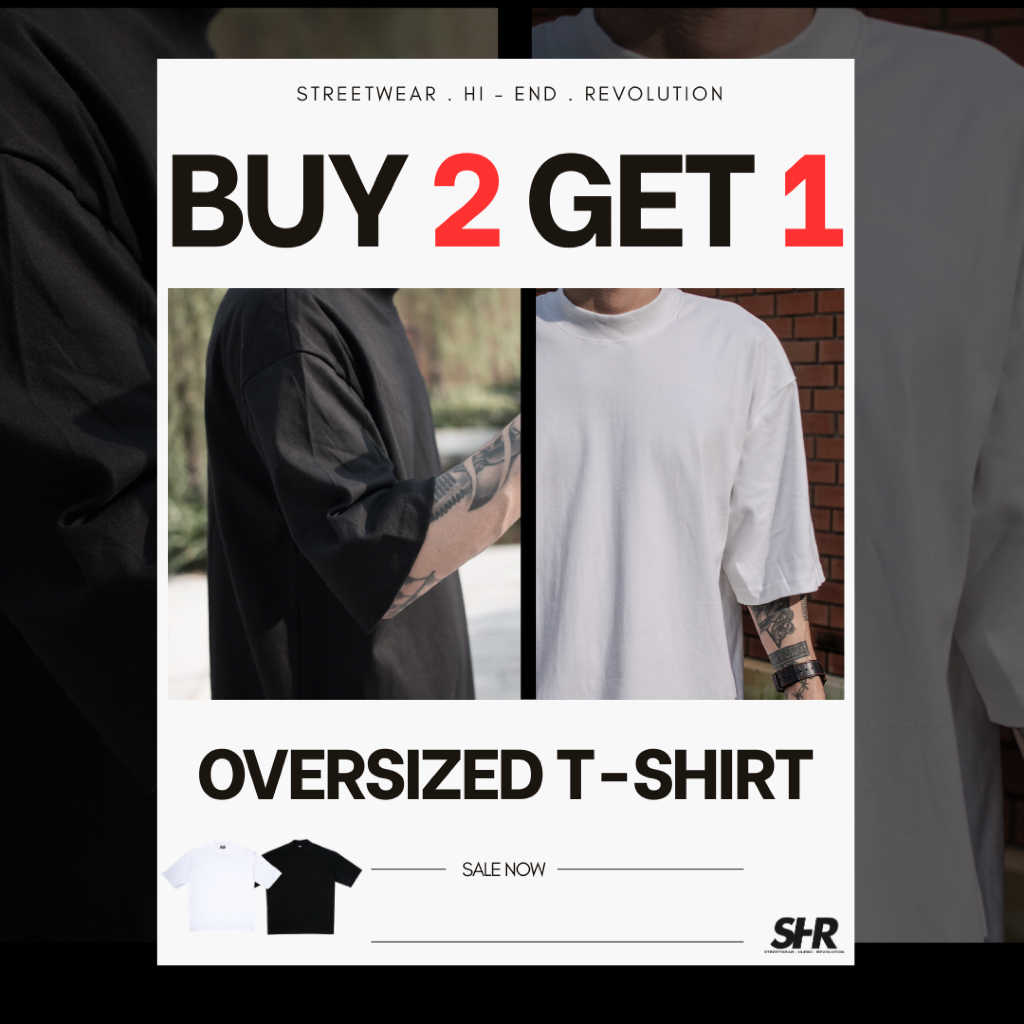 เสื้อยืดโอเวอร์ไซส์ คอสูง ไหล่ตก แขนกอง เนื้อผ้าแบรนด์ COTTON INTERLOCK 100% SHR