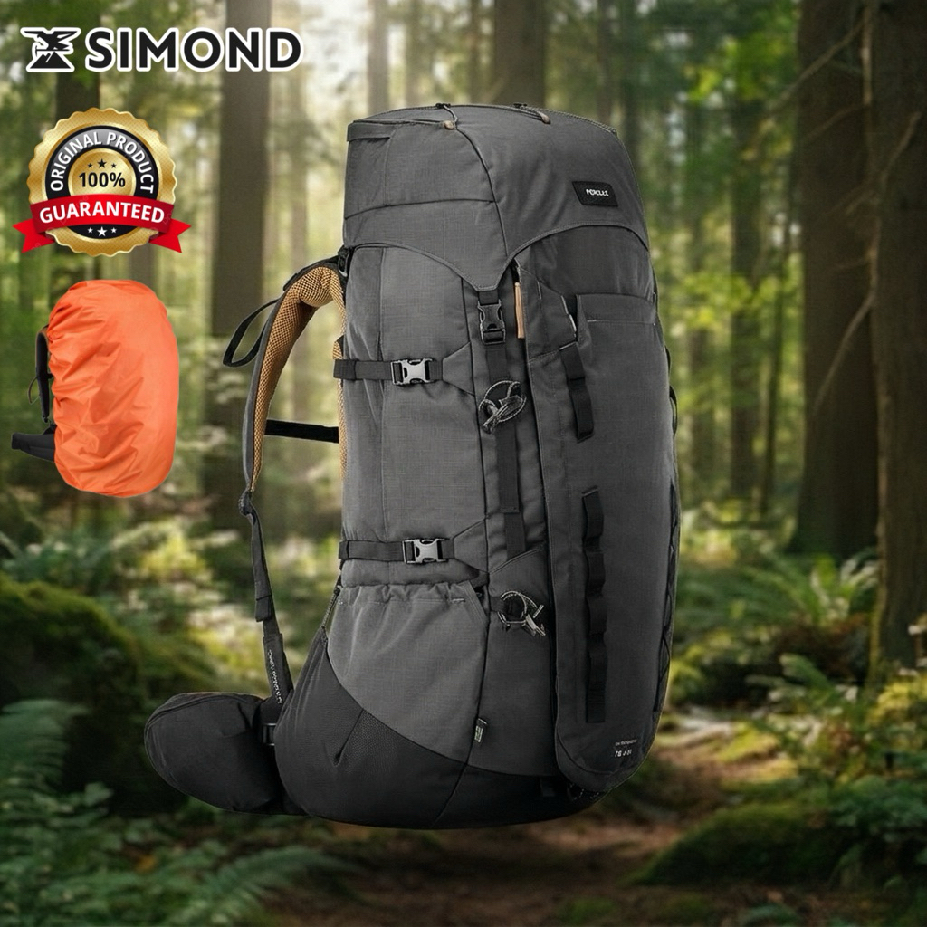 กระเป๋าเป้สะพายหลังเทรคกิ้งสำหรับผู้ชายขนาด 70+10 ลิตร “มีถุงคลุมกันฝน” รุ่น MT900 Symbium (สีเทาดำ)