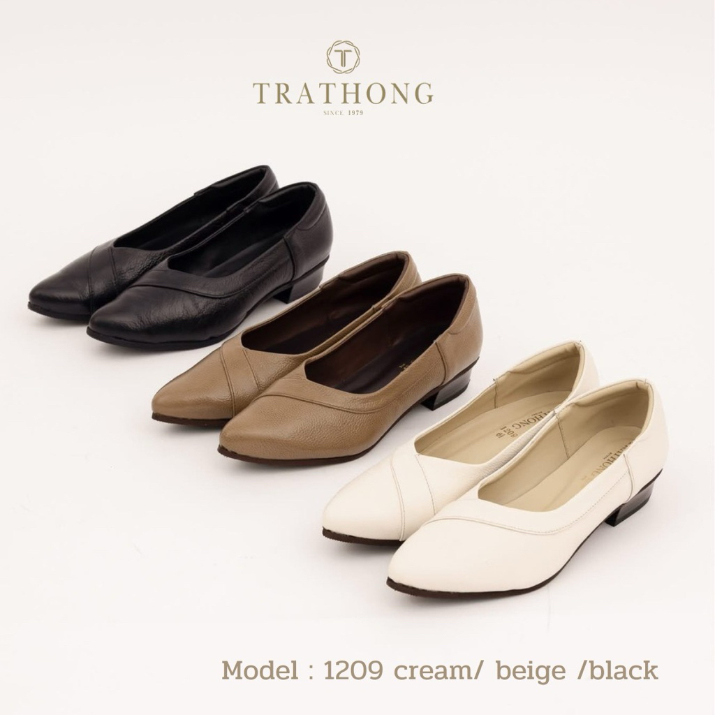 TRATHONG (ตราทอง) รุ่น 1209 รองเท้าคัชชูผู้หญิง ปลายแหลม หนังแท้นิ่มสบาย ส้นสูง 1 นิ้ว