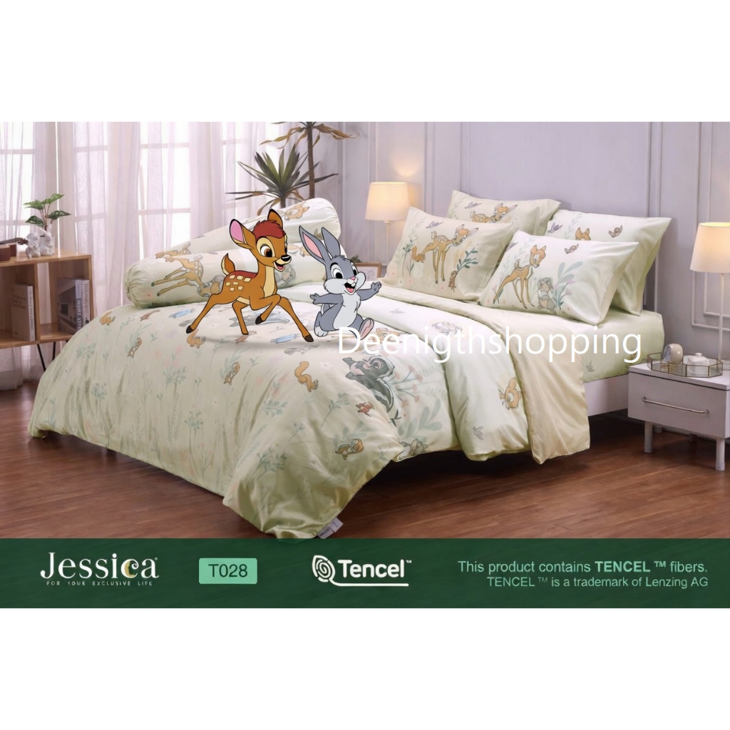 Jessica Tencel ชุดเครื่องนอน ผ้าปูที่นอน ผ้าห่มนวม เจสสิก้า ลิขสิทธิ์แท้ลายการ์ตูน Bambi (กวางน้อย…แบมบี)T028 สีครีมอ่อน