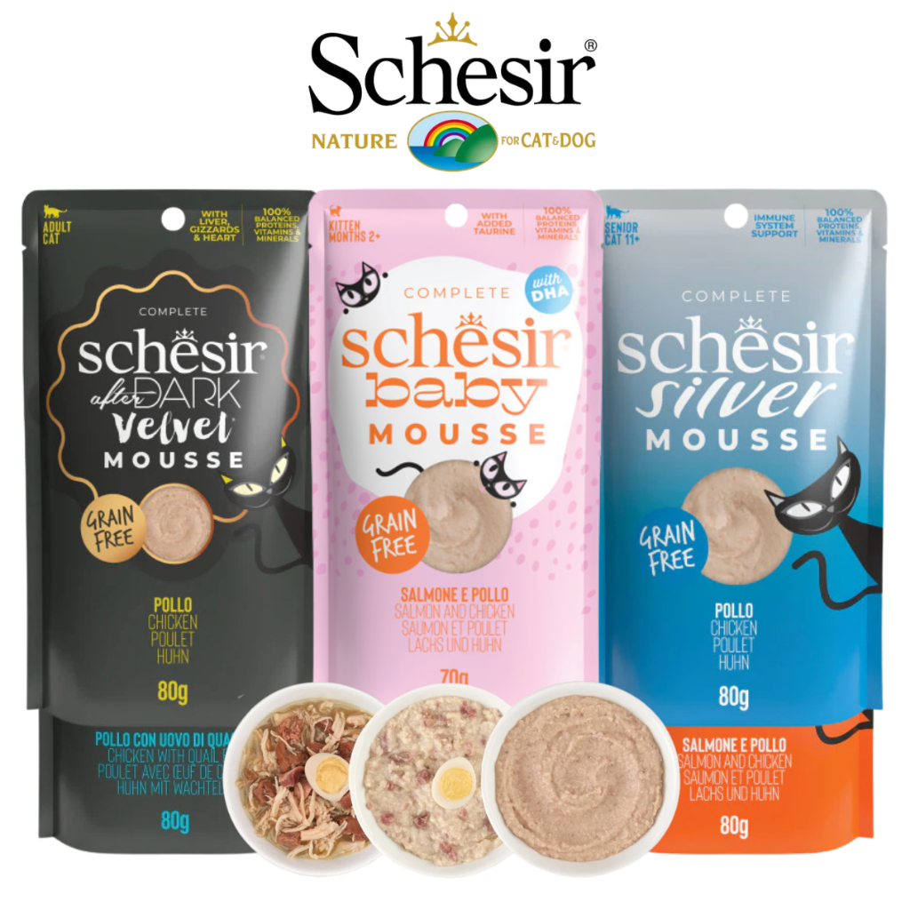 ⭐ITALY⭐ อาหารแมว Schesir มูสเนื้อนุ่ม 80g ชุด 12, 24, 48 ซอง