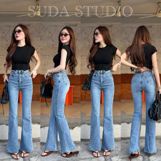 Suda studio -รหัส S4 กางเกงยีนส์ขาม้าใหญ่ เอวสูง ผ้ายืด