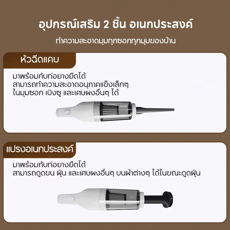 เครื่องดูดฝุ่นไร้สาย 5 ใน 1 แรงดูดสูง 18000Pa มัลติฟังกืชั่น เครื่องดูดฝุ่นมือถือ เครื่องดูดขนสัตว์ thumbnail 8