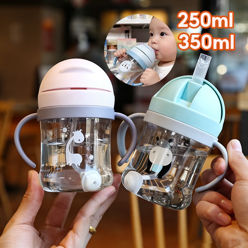 แก้วหัดดื่ม 250ml/ 350ml แก้วหัดดื่ม ขวดน้ำเด็ก ไม่ดูดไม่ไหล มีมือจับ