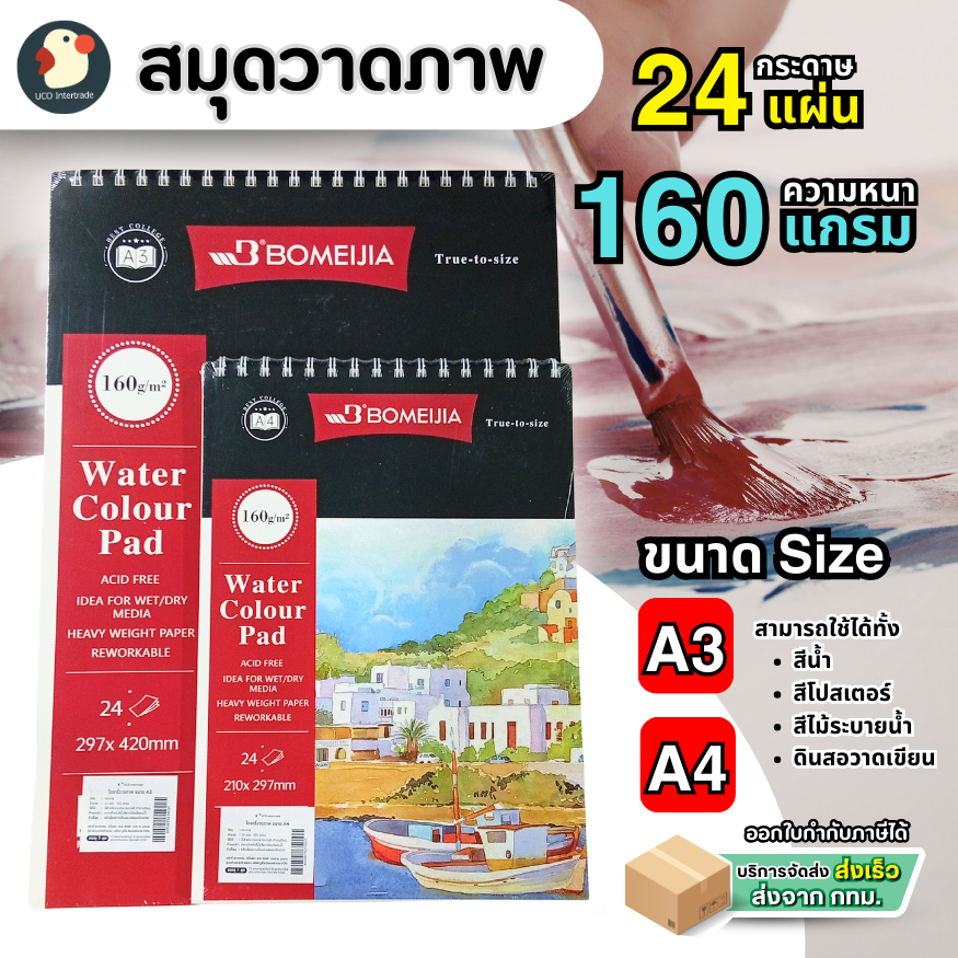 *อาร์ตตัวพ่อ* สมุดวาดภาพ สมุดสเก็ตภาพ สมุดวาดเขียน อย่างดี A3/A4 สีน้ำ ไม้ อะคริลิค 160แกรม 24แผ่น