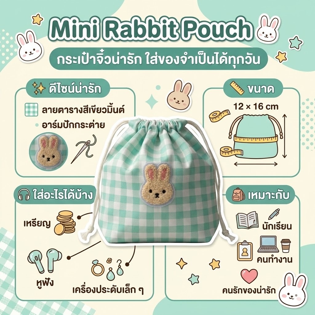 ถุงผ้าหูรูด ใบเล็ก+การ์ตูน (ผ้า Cotton) ลายน่ารัก จัดส่งไว ราคา ถูกที่สุด ดีลบีเคเค แกลเลอรีภาพที่ 8