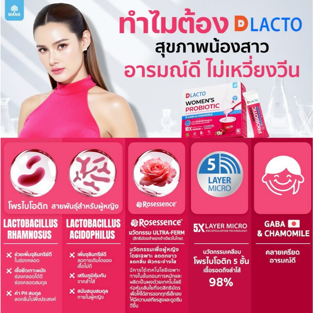 ของแท้ 100% DLACTO Women's Probiotic โพรไบโอติกส์ สุขภาพน้องสาว อารมณ์ดี ไม่เหวี่ยงวีน หญิง รฐา