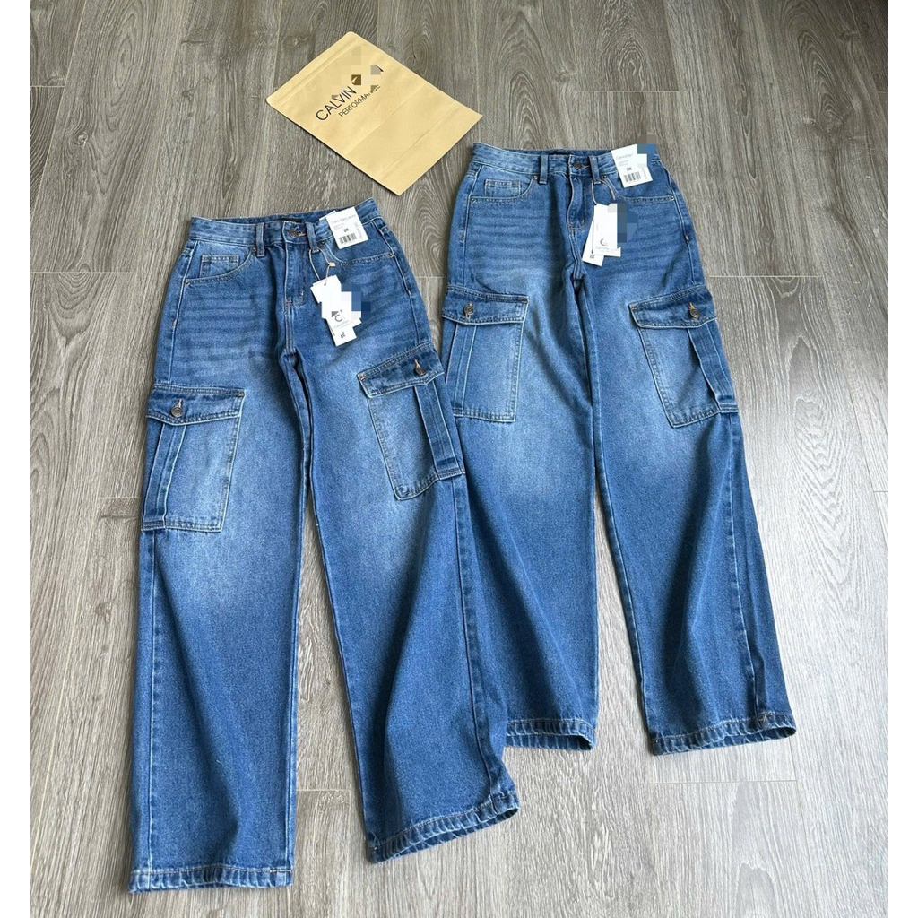 C . K Cargo Jeans กางเกงยีนส์สีเข้มฟอก เอวสูง แต่งกระเป๋าด้านข้าง ผ้าดี งานสวยมากก