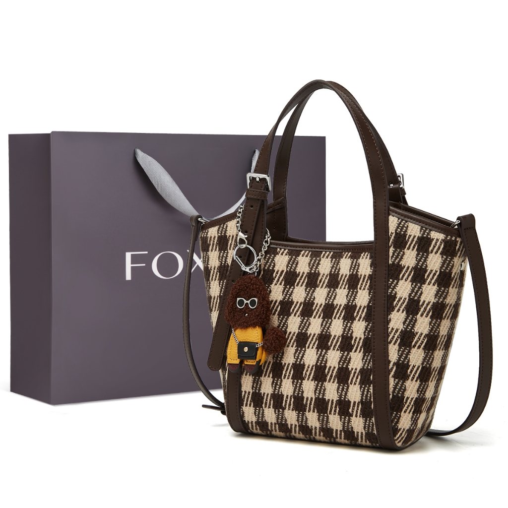 FOXER กระเป๋าถือสไตล์เรโทรสุดเก๋ กระเป๋าสะพายไหล่และสะพายข้างความจุขนาดใหญ่ กระเป๋าทรงตะกร้า