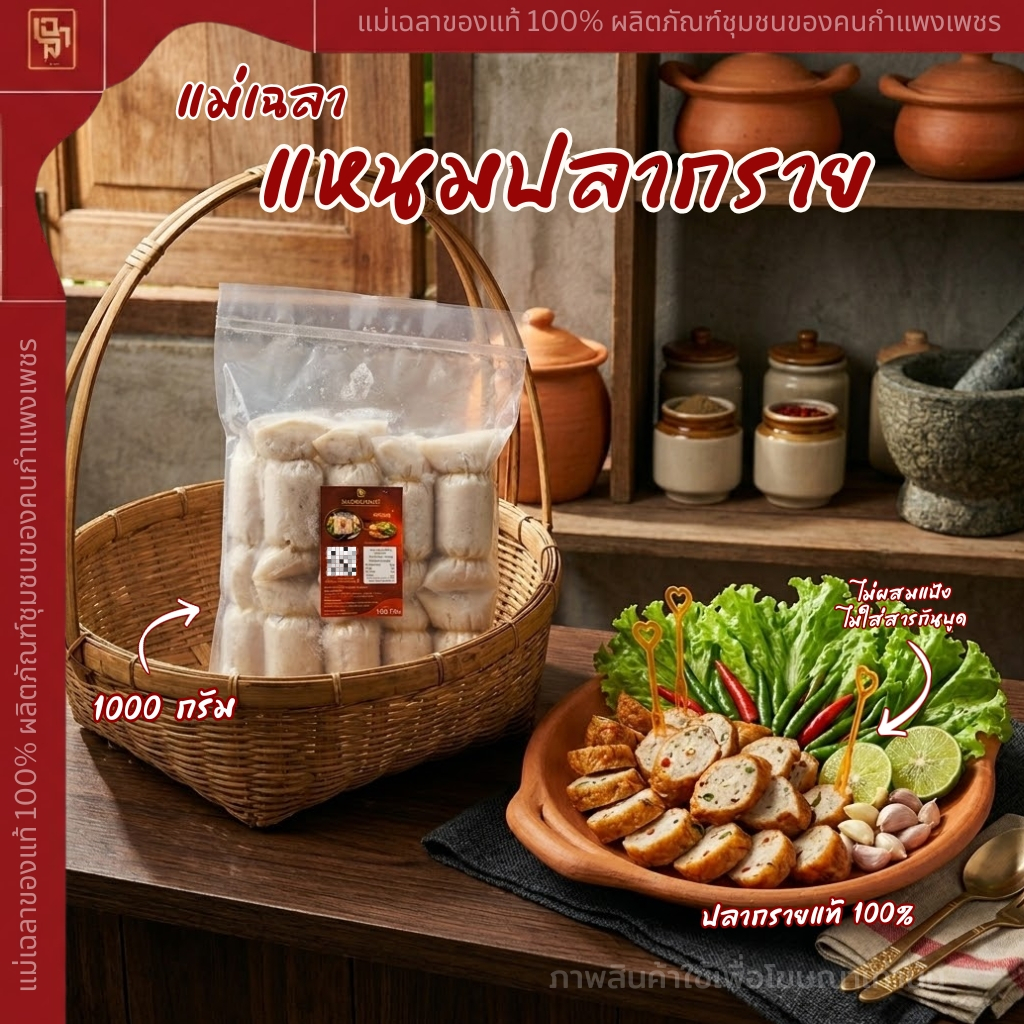 แหนมปลากรายแม่เฉลาแท้ 100% ( 1แพ็ค มี 10 ขิ้น) ทำจากเนื้อปลากราย100% ผสมเครื่องเทศ