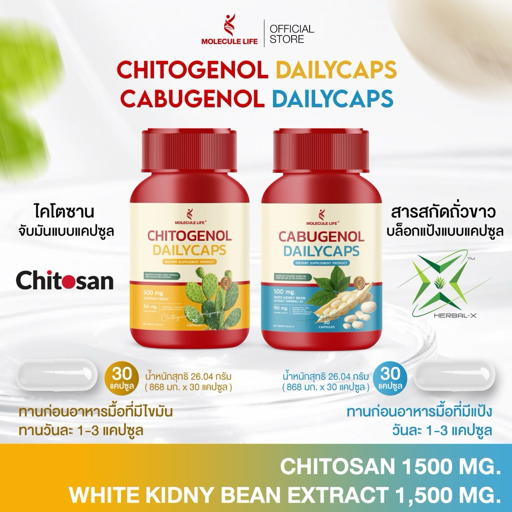 คาบูจีนอล & ไคโตจีนอล สารสกัดถั่วขาว และไคโตซาน ชอบแป้ง มัน ทอด แบรนด์ Molecule Life